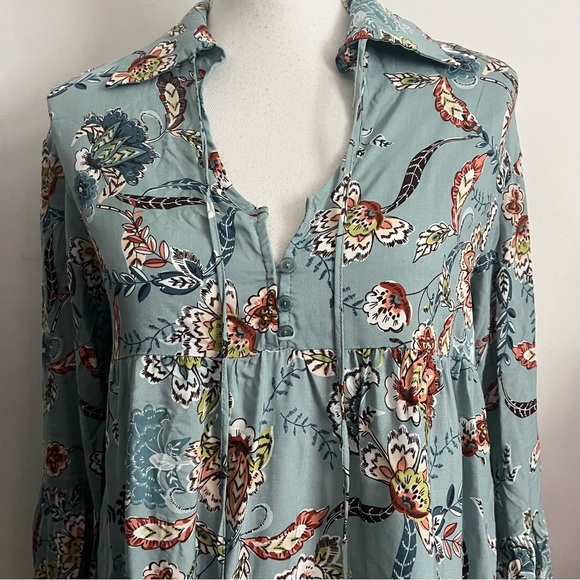 Jaase • NWT Light Teal Blue Floral Print Women's Top Tunic - Picture 3 of 9